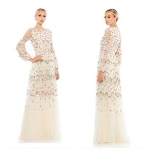 Mac Duggal 35111 NWT EMBROIDERED BLOUSON SLEEVE GOWN